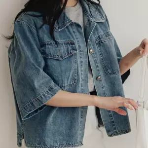 [디작소] 여성 여름 데일리 크롭 워싱 데님 청 자켓