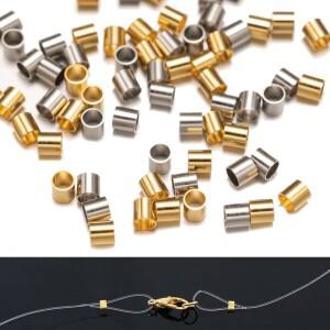 100pcs 스테인레스 스틸 크림프 튜브 비즈 스페이서 엔드 스토퍼 캡 DIY 귀걸이 펜던트 쥬얼리 만들기 용품