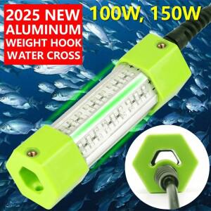 100W DC 12V 녹색 흰색 오징어 IP68  전력 워터고기 유인 미끼 밤 방수 수중 LED 낚시 빛
