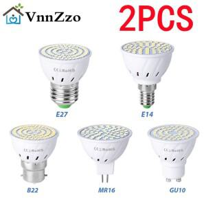 VnnZzo GU10 LED E27 램프 E14 스포트라이트 전구 48 60 80leds lampara 220V Bombillas MR16 gu5.3