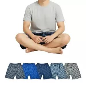 [하프클럽/]남성 5부 면 체크 파자마 빅사이즈 반바지 실내복 잠옷