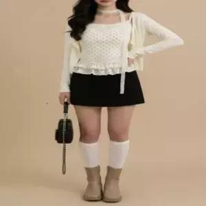 여성 2컬러 레이스 도트 이너 레이어드 프릴 티셔츠