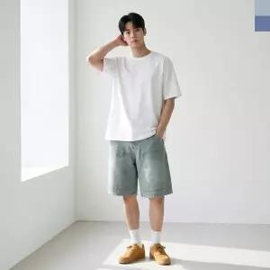 [하프클럽/]TBZ ACC 2008M 남자 워싱 패치 버뮤다 밴딩 데님 반바지