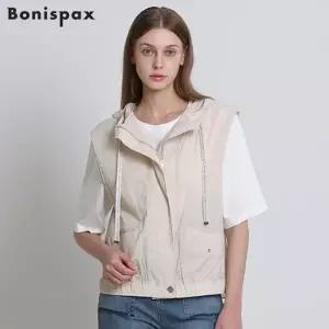 [보니스팍스(Bonispax)] 아트웍 자수 후드 숏 베스트 (택가격: 199000원)