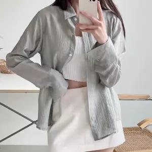 [옷자락] 여자 살안템 나일론 시스루 여름긴팔 루즈핏 셔츠