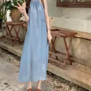 홀터넥 민소매 여성 꾸안꾸 데이트 여름 롱 원피스
