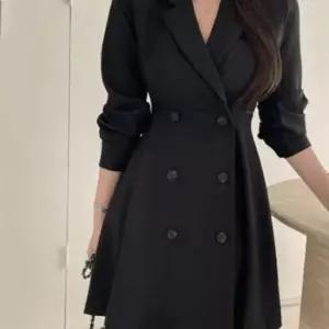 여성 더블 버튼 트렌치 카라 원피스 미니원피스 하객룩