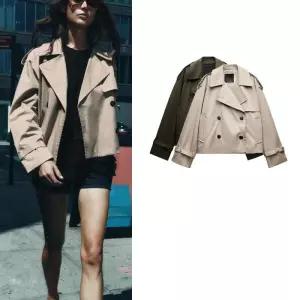 ZARA 자라 캐쥬얼 숏 더블 트렌치코트 자켓 0518248 카키 XS