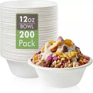 Vplus 200 팩 12 OZ 종이 그릇 일회용 퇴비화 벌크 바 우유 시리얼 스낵 샐러드에 완벽한 튼튼한