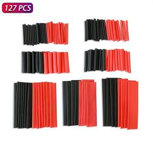127PCS 2:1 열수축 튜빙 세트 - 자동차 케이블용 검정 및 빨강 폴리올레핀 튜브 와이어 슬 랩 키트
