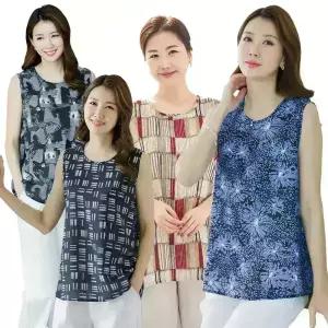우일 여성 여름 인견 패턴 민소매 나시 티셔츠 마담 중년 아줌마 엄마옷 상의