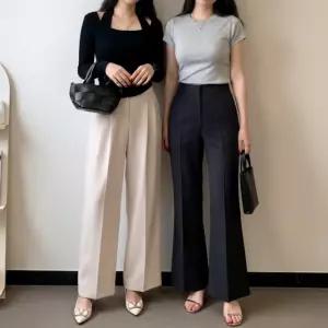 부츠컷슬랙스 세미와이드 일자팬츠 여성정장바지 스판 밴딩 기모