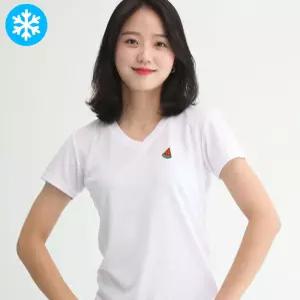 멋지군 기능성 브이넥 여성 반팔 쿨론 쿨 쿨링티셔츠 캐릭터 냉감 V넥 수박자수