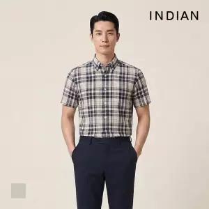 [INDIAN] 린넨블랜드 미디움체크 반팔셔츠_MIUNSYM3261