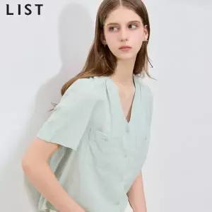 [리스트(LIST)] 여리여리 린넨블렌디드 셔링 브이넥 블라우스 (택가격: 138000
