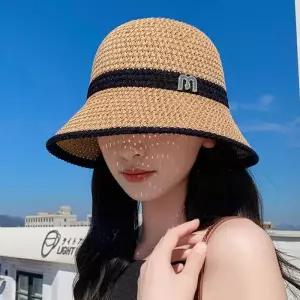 여성 라탄 M로고 라인 버킷햇 벙거지