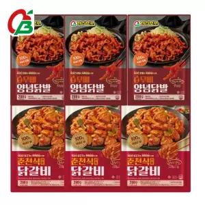 [체리부로]국내산 닭갈비 200g 3팩, 국내산 양념 닭발 3팩 총 6팩