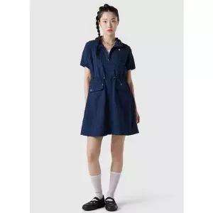 [르꼬끄](강남점)[정상가 159,000원][30% OFF] 여성 크링클 시어서커 풀집 반팔 원피스 DNV / QQ222OOP51