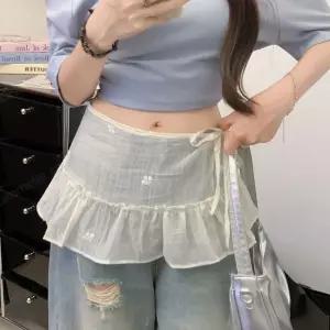 cammello 애교템 레이어드 시스루 레이스 미니 스커트 사계절 허리밴딩 리본 랩스커트