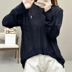 윈터솔져 여자 여름 데일리룩 티 라운드넥 쉬폰 블라우스 펀칭 탑 자외선차단 라운드 긴팔 KUK2