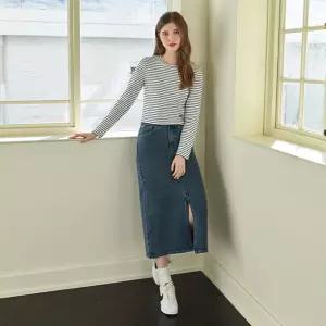 [BEIGE]데님 앞트임 롱 스커트 PQ7DS201