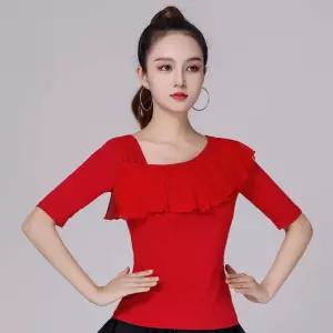 라인댄스 상의 반팔 댄스복 왈츠 블라우스 무대의상 밸리