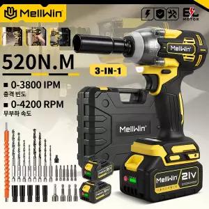 전동라쳇 충전식 임팩 드릴 MELLWIN 520Nm 브러시리스 3IN1 전기 임팩트 렌치 멀티 무선 스크류드라이브 마
