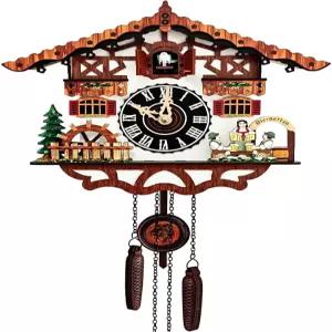 JUNIEHOUSE 전통 검은 숲 뻐꾸기 시계 나무 벽시계 자연스러운 새 목소리 또는 소리 벽 아트 홈 거실 주방