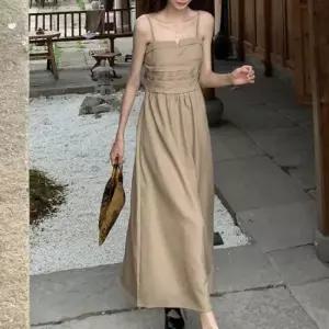 라운드원피스 나시 롱원피스 뒷스모크밴딩 A라인스커트 주름포인트