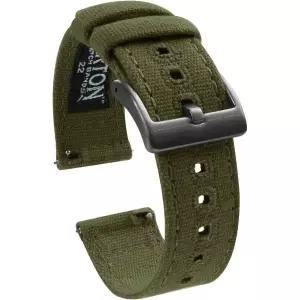 바턴 시계줄 내구성 높은 캔버스 퀵 릴리즈 군용 그린 및 건메탈 그레이 버클 22mm 3200491
