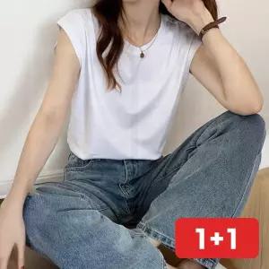 여성 나시 이너 민소매 흰색 속티 루즈 여름 면 기본
