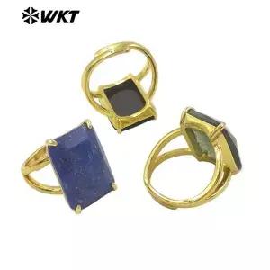 WT-R529 2024 신상 디자인 사각 천연 원석 조절 가능한 반지 18K 금 도금 우아하고 아름다운 여성용 선물