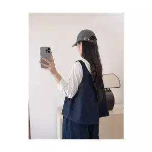 캐주얼조끼 여성 조끼 순정 데님 라운드 싱글 포켓 블레이저 admr1