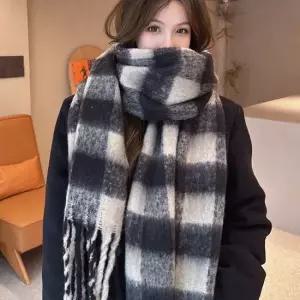 고방 레게 체크머플러 빅 여성 빅사이즈 울 목도리 겨