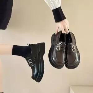 여성 로퍼 더블버클 블랙 플랫폼 통굽 구두
