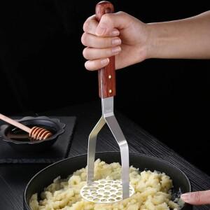 나무 손잡이가 달린 스테인리스 스틸 헤비 듀티 감자 매셔  매쉬 크림 야채 및 과일  1PC