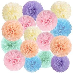 16PCS 파스텔 종이 티슈 폼 장식 부활절 봄 캔디 공 꽃 마카롱 아이스크림 결혼식 생일 레인보우 벽걸이