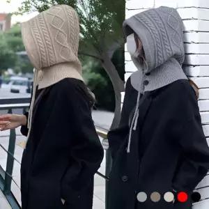 여성 니트 꽈배기 후드 넥워머 바라클라바 URK-433 페이크후드
