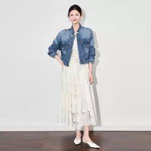 여성용 데님 빈티지 큐빅 여봄 코트 재킷 미리준비 OOTD1