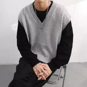 남자 니트 빈티지 봄 가을 댄디 브이넥 나시 조끼 레이어드 커플 민소매 M스포3