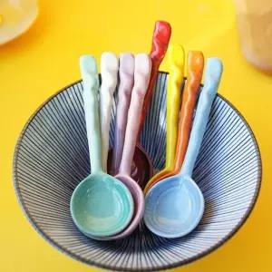 컬러풀 도자기 다용도 스푼 1P 우동 라면 넓은 숟가락 도자기숟가락 (WD9FA63)