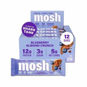 MOSH 블루베리 고섬유질 단백질 저탄수화물 프리 간식 케토 아몬드 글루텐 크런치 고단백
