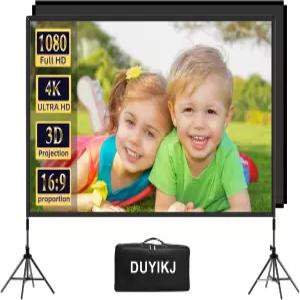 프로젝터 화면 및 스탠드 100인치 듀익지 휴대용 블랙 백킹 실내 야외 16 9 4K HD 주름 없는 네 발 프레임