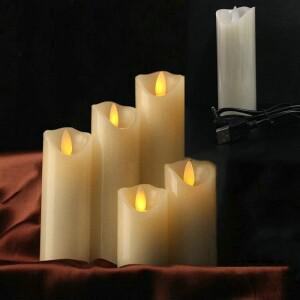 USB 전원 충전식 LED 기둥 파라핀 캔들 웨이브 엣지 무빙 웨딩 크리스마스 파티 바 교회 장식 5.3cm(지름)