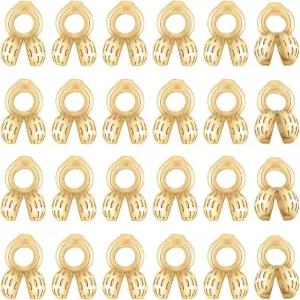 Beecraft 28Pcs 크림프 비즈 커버 주얼리 제작용 7.5x5mm 14K 금도금 원형 꽃 조개껍질 팁 매듭 체인 칼롯