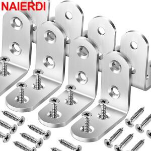 NAIERDI 10PCS 90도 각도 코너 브래킷 스테인레스 스틸 버팀대 패스너 벽 선반 테이블 의자 용 옷걸이