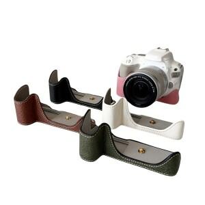 캐논 호환 EOS 250D 200DII Rebel SL3 Kiss X10 DSLR 카메라 용 가죽/PU 하프베이스 백 바디 케이스 커버