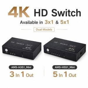 아문스키 H3S1 미니 4K 스위처 3입력 1출력 화면 기는 PS4 Xbox HDTV용 Ultra HD 1080P 3D HDCP를 지원
