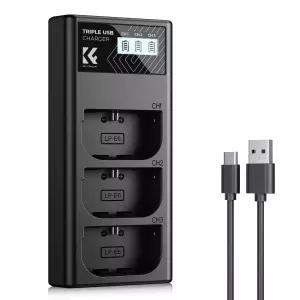 K F 컨셉 LP-E6NH 3슬롯 충전기 LCD 디스플레이가 장착된 배터리 캐논 EOS R5 R6 R7 5D 6D 7D Mark II
