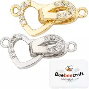 Beecraft 4 세트 18K 금도금 황동 마이크로 파베 큐빅 지르코니아 폴드 오버 클래스프 플래티넘 도금